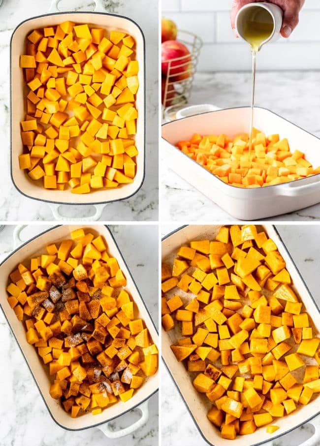 roasting butternut squash photo collage for a fall salad