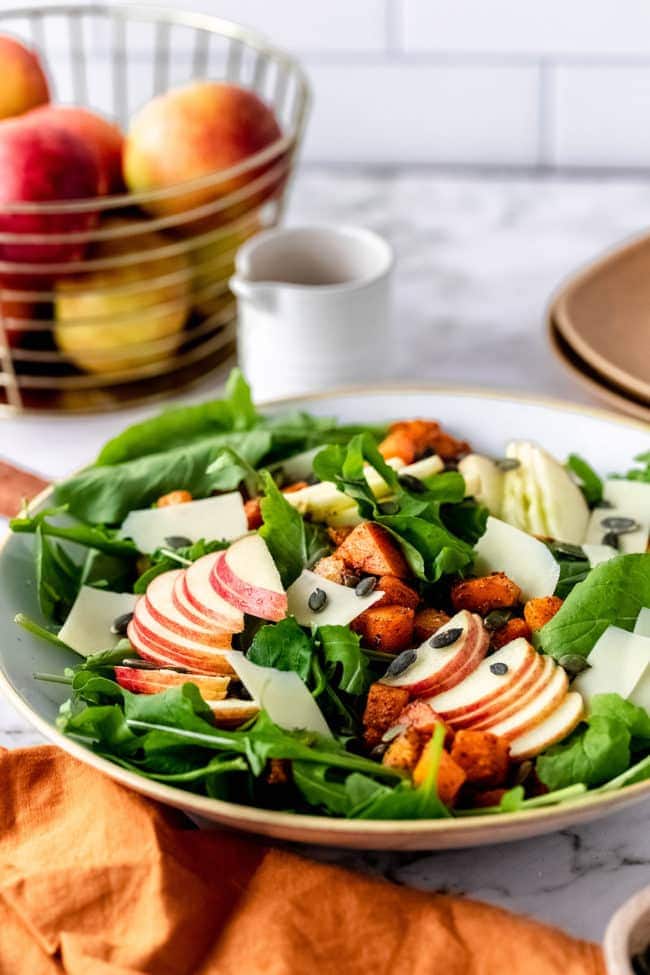 fall salad with apples, butternut squash and pepitas