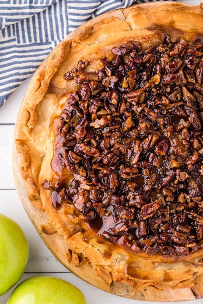 Apple Upside-Down Pie on a platter