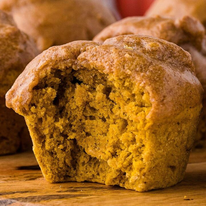 pumpkin doughnut muffin with bite taken