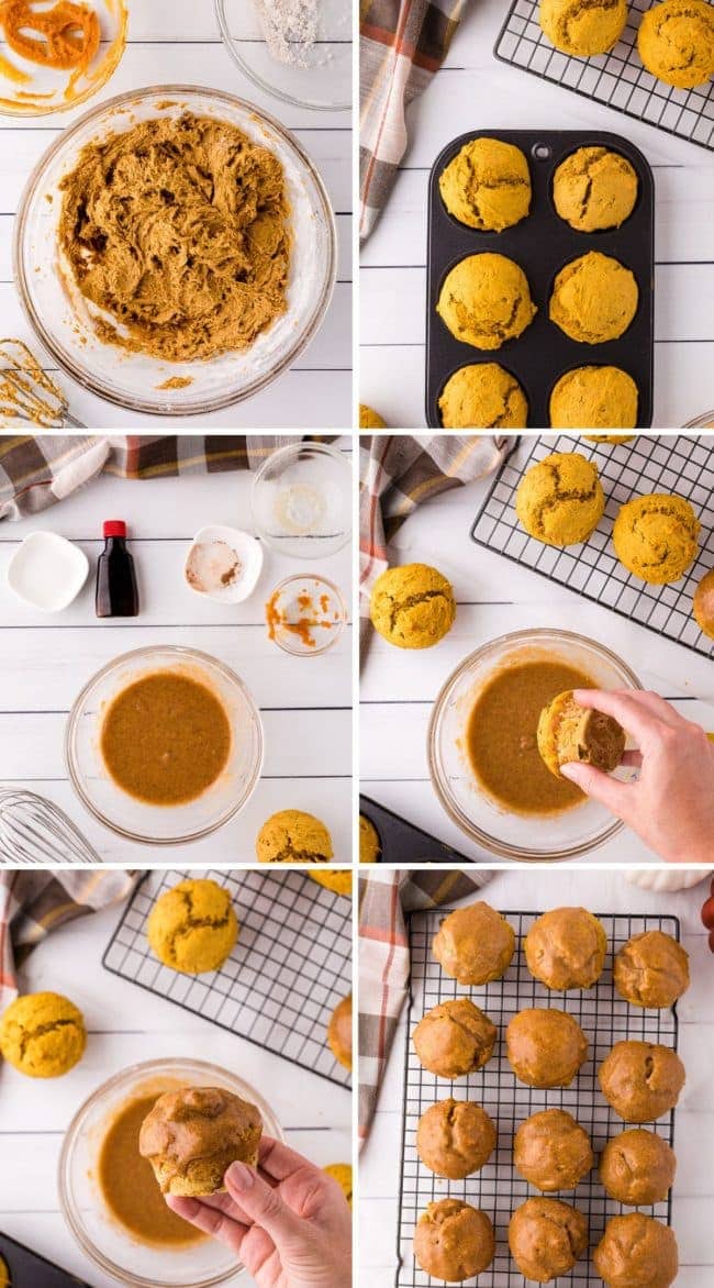how to make Glazed Pumpkin Doughnut Muffins photo collage