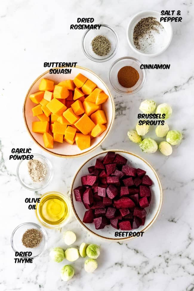 ingredients for roasted Fall root vegetables