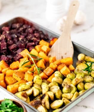 roasted Fall root vegetables on a pan
