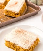 serving of a pumkin bar on a white plate