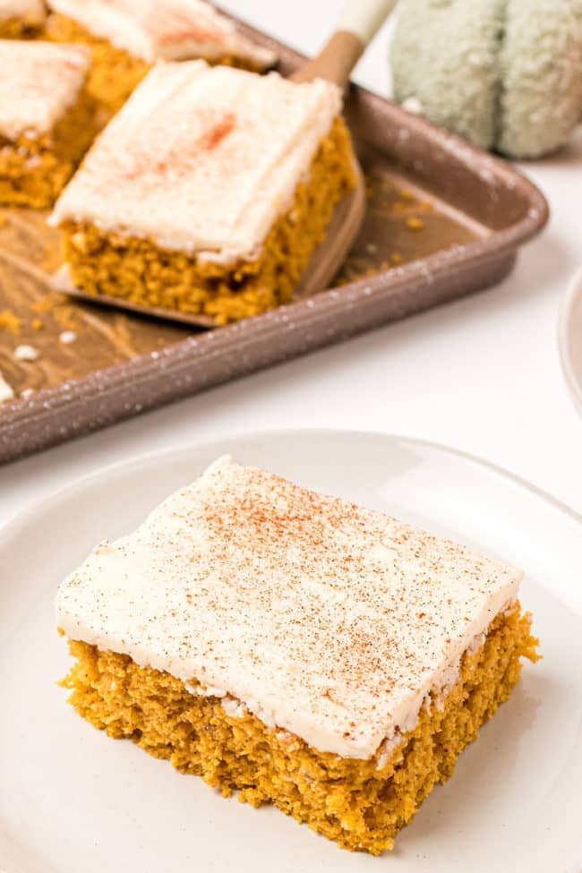 serving of a pumkin bar on a white plate