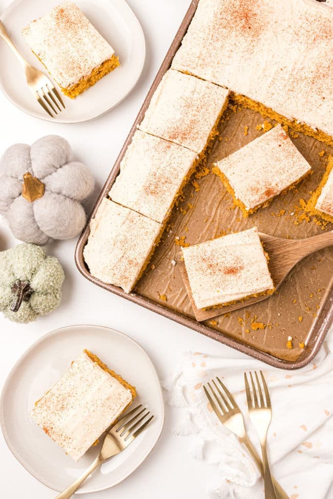 Spiced Pumpkin Bars on a jelly roll pan