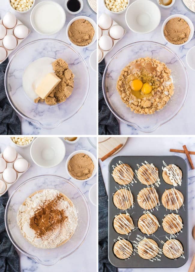 how to make cinnamon roll muffins photo collage