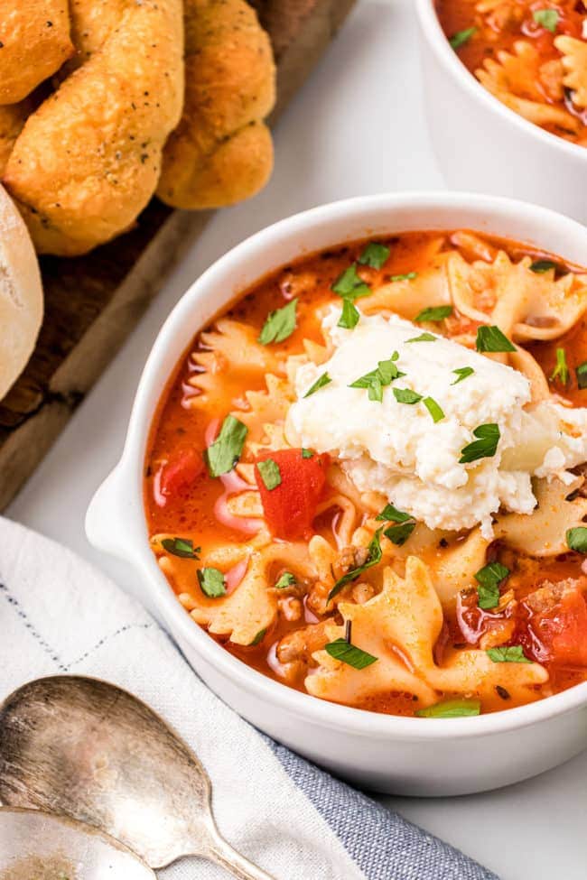 Homemade lasagna soup with Italian sausage