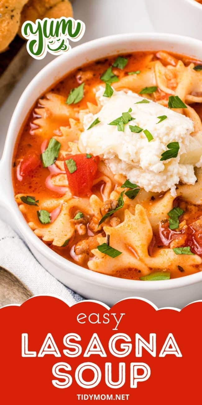 close up of a bowl of steaming lasagna soup