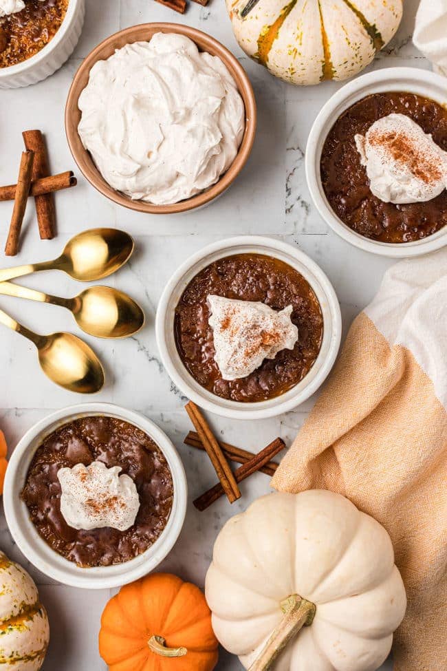 Crème Brûlée with a bowl of whipped cream