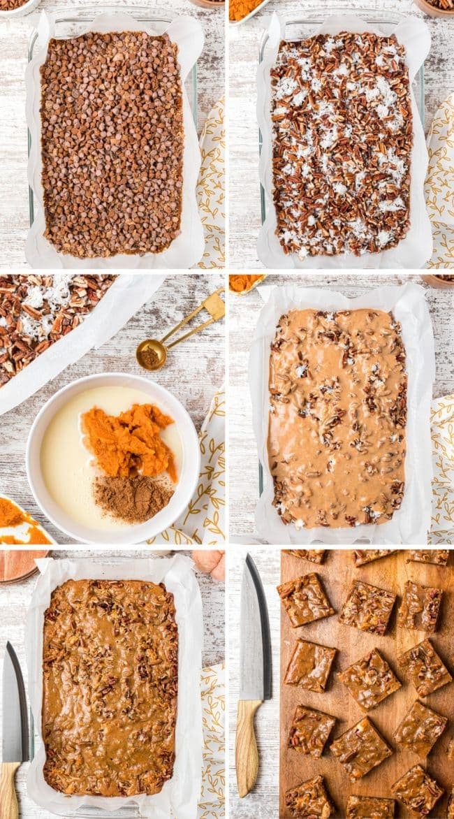 how to make Pumpkin Magic Bars photo collage