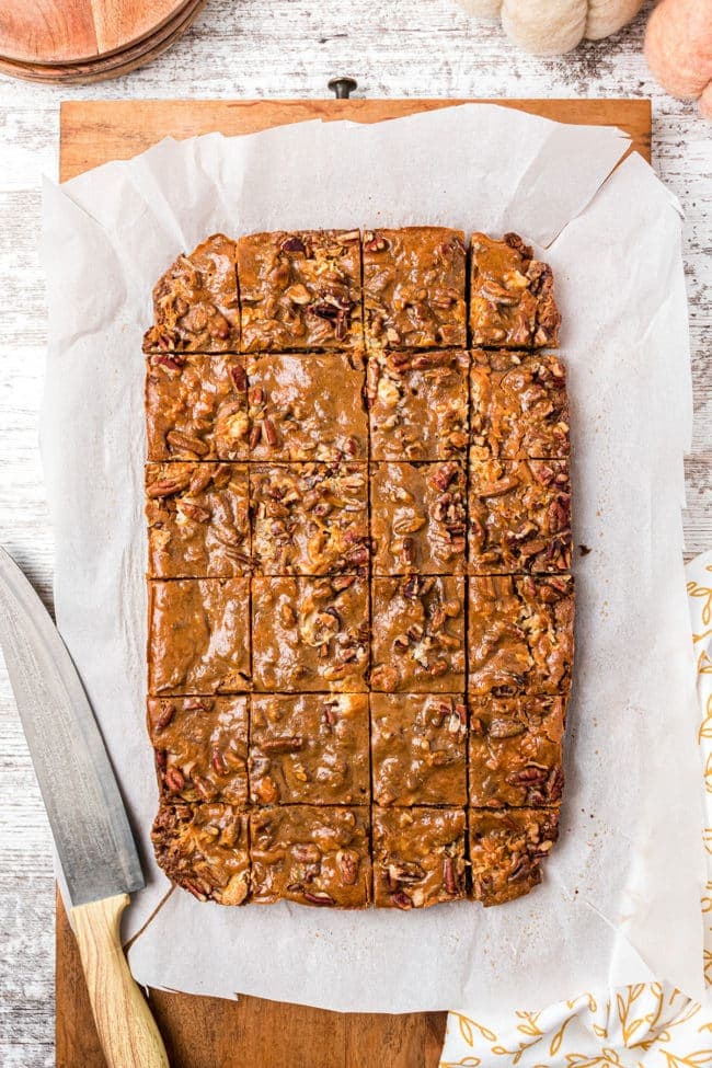 cut pan of Pumpkin Magic Bars