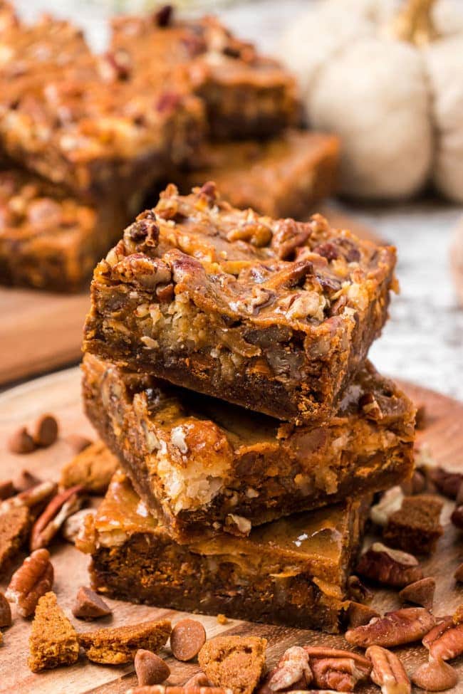 stack of 3 pumpkin dessert bars