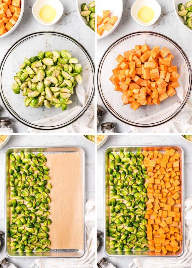 how to make Roasted Brussels Sprouts And Sweet Potatoes With Wild Rice photo collage