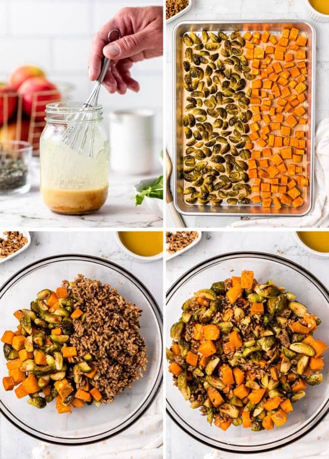 how to make Roasted Brussels Sprouts And Sweet Potatoes with rice photo collage