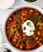 overhead shot of a bowl of chili
