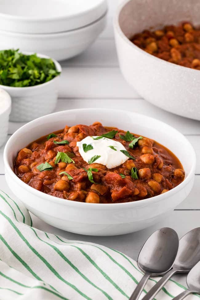 Smoky Vegetarian Chili in a white bowl
