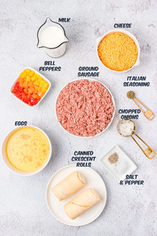 layed out ingredients for making a breakfast casserole with eggs
