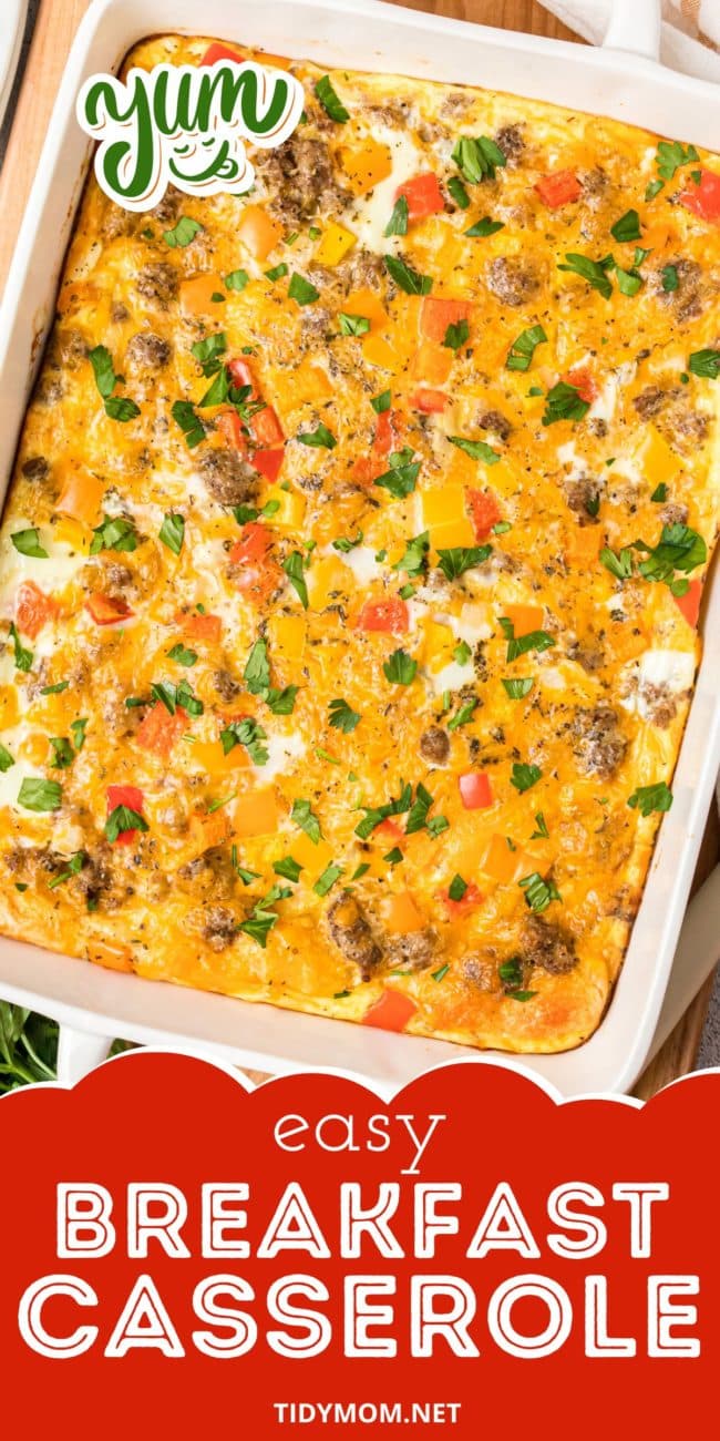 close up of egg casserole in a baking dish