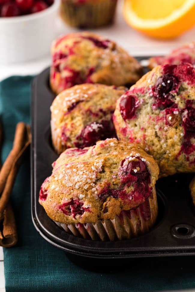 cranberry muffins in a pan