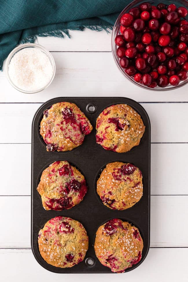 Six fresh baked muffins in a muffin pan