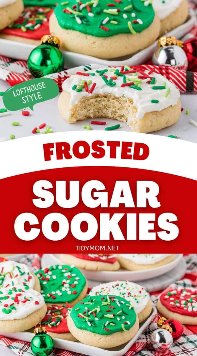 frosted sugar cookies with holiday sprinkles