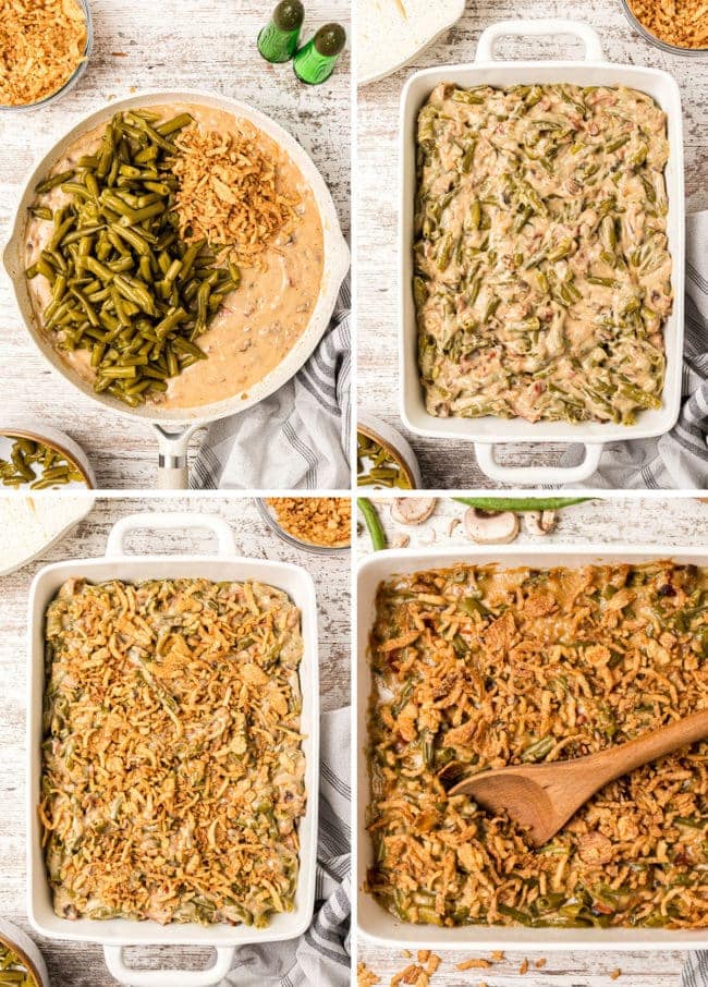 step by step how to make green bean casserole photo collage