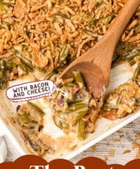Green Bean Casserole with bacon in a pan