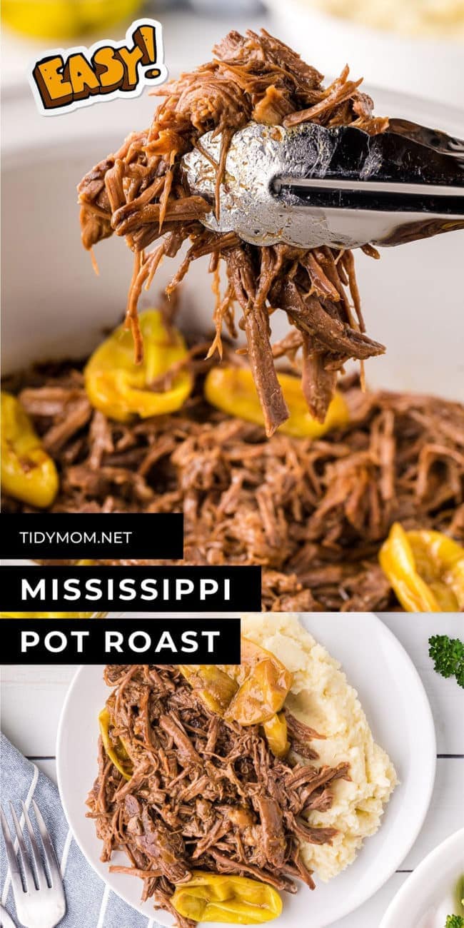 tongs with pot roast in a slow cooker