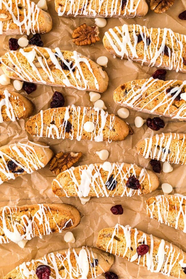 homemade biscotti on a piece of brown parchment paper