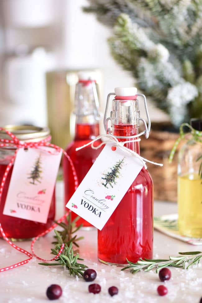 cranberry vodka with tags for gifting