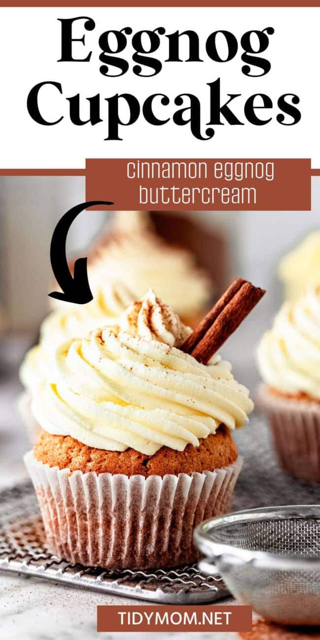 eggnog cupcake close up with a cinnamon stick