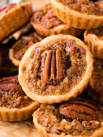close up of a mini pecan pie