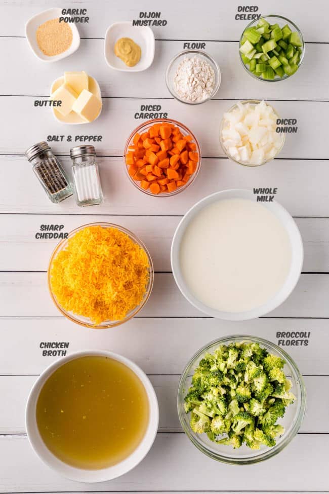 ingredients for broccoli cheddar soup