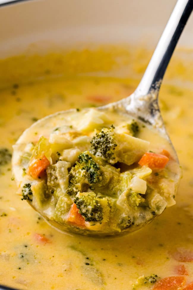 ladle of broccoli cheese soup