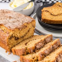 sliced loaf of cinnamon bread