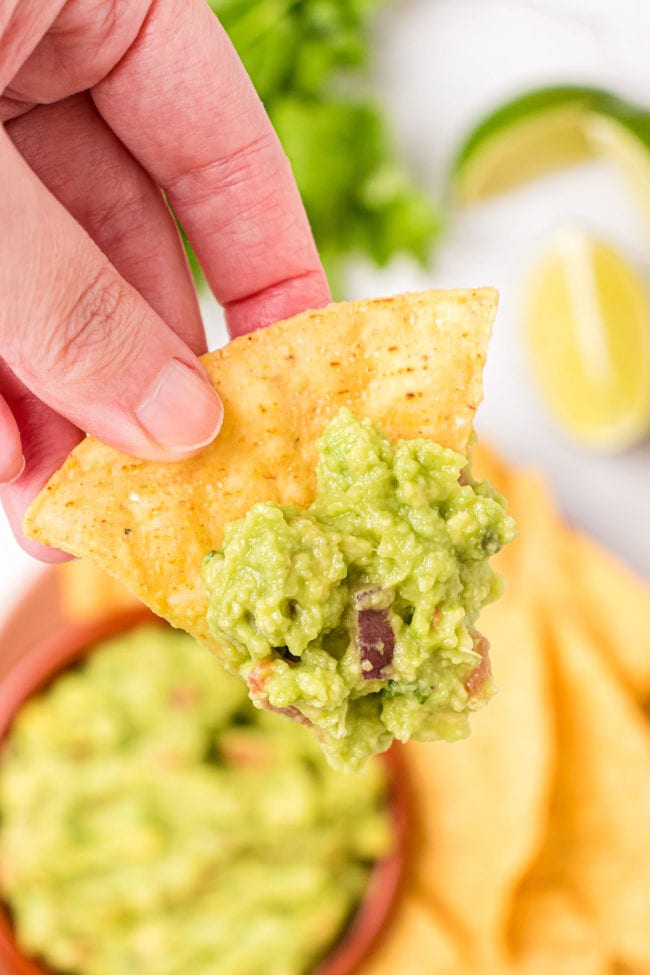 homemade guacamole on a chip