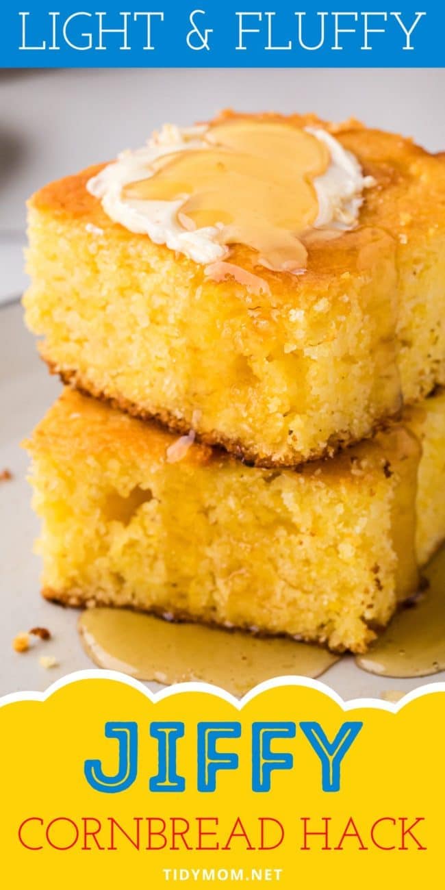 close up of cornbread with honey and butter