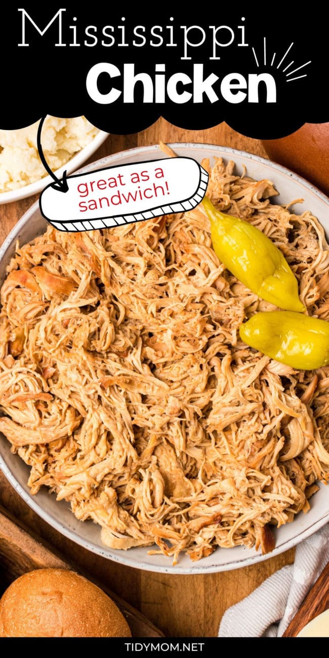 plate of shredded chicken with pepperoncini
