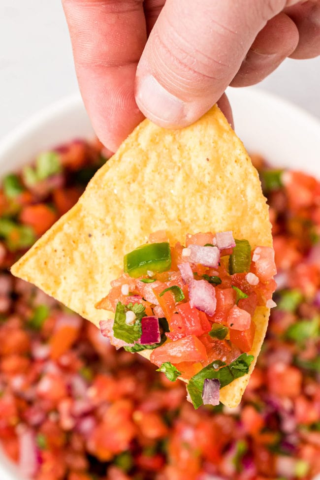 tortilla chip with homemade Pico de Gallo on the chip