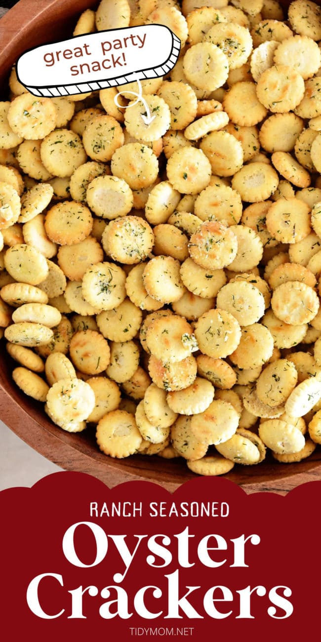 ranch oyster crackers served in a wood bowl