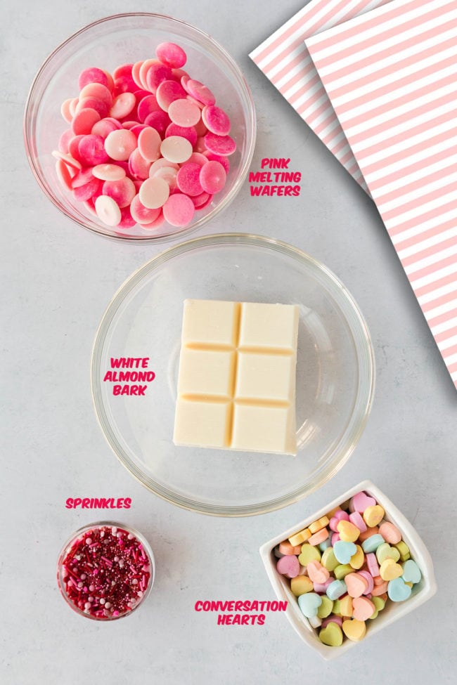 ingredients for making Valentine white chocolate bark