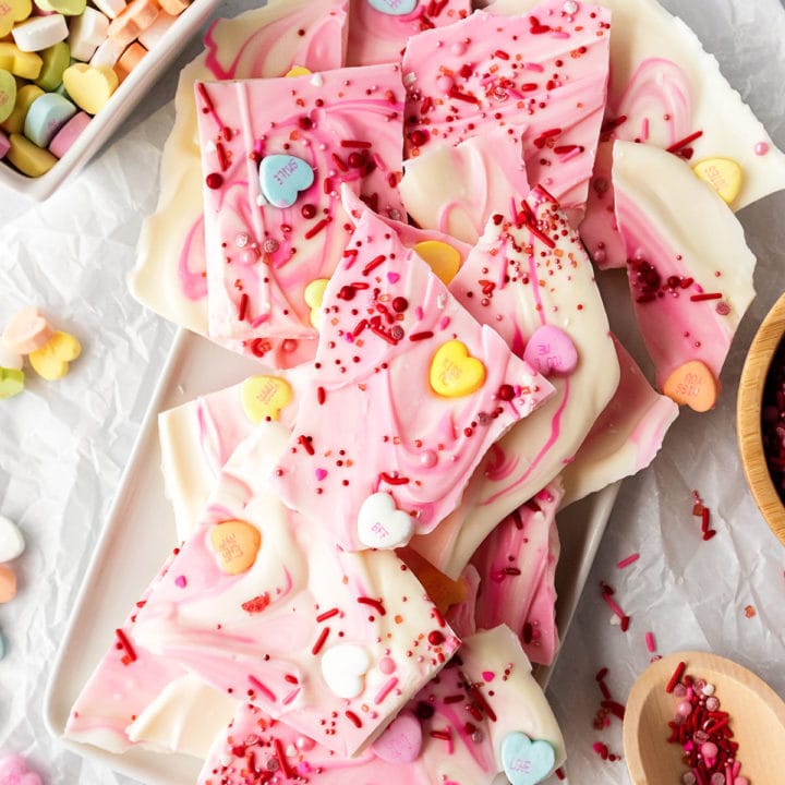 chocolate bark with Valentine candy