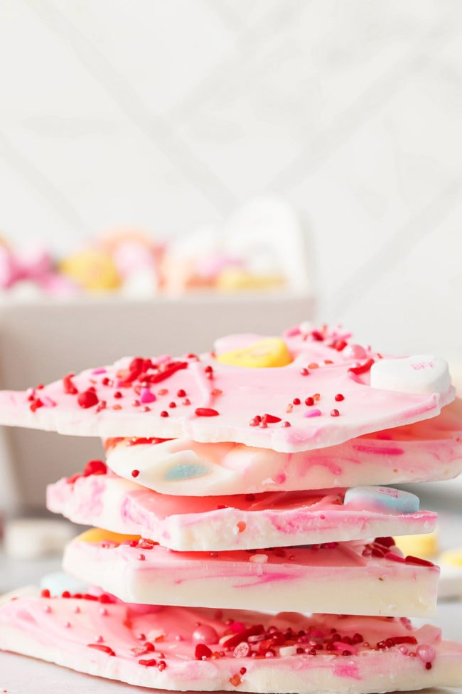 a stack of Valentine’s White Chocolate Bark