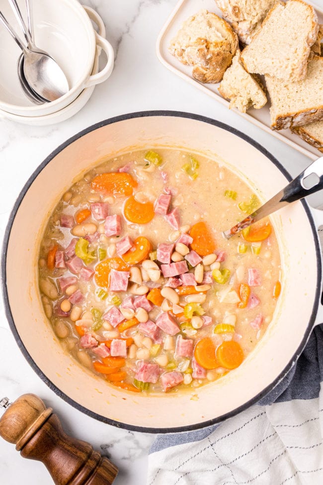 dutch oven with ham and bean soup