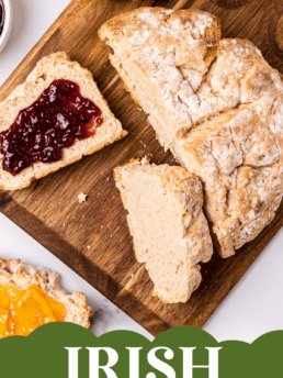 soda bread with jam on a board