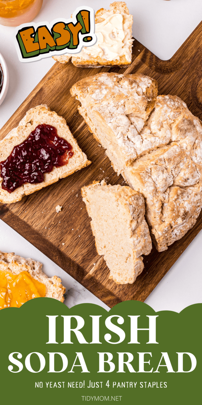 soda bread with jam on a board
