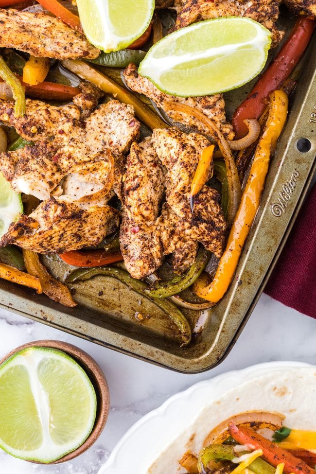 chicken fajita sheet pan with limes