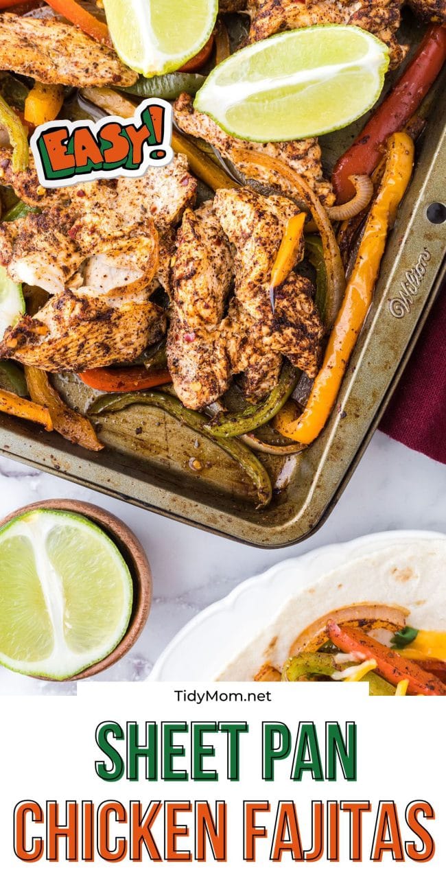 chicken and veggies on a sheet pan with fresh lime