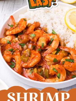 close up of shrimp cooked in creole with rice